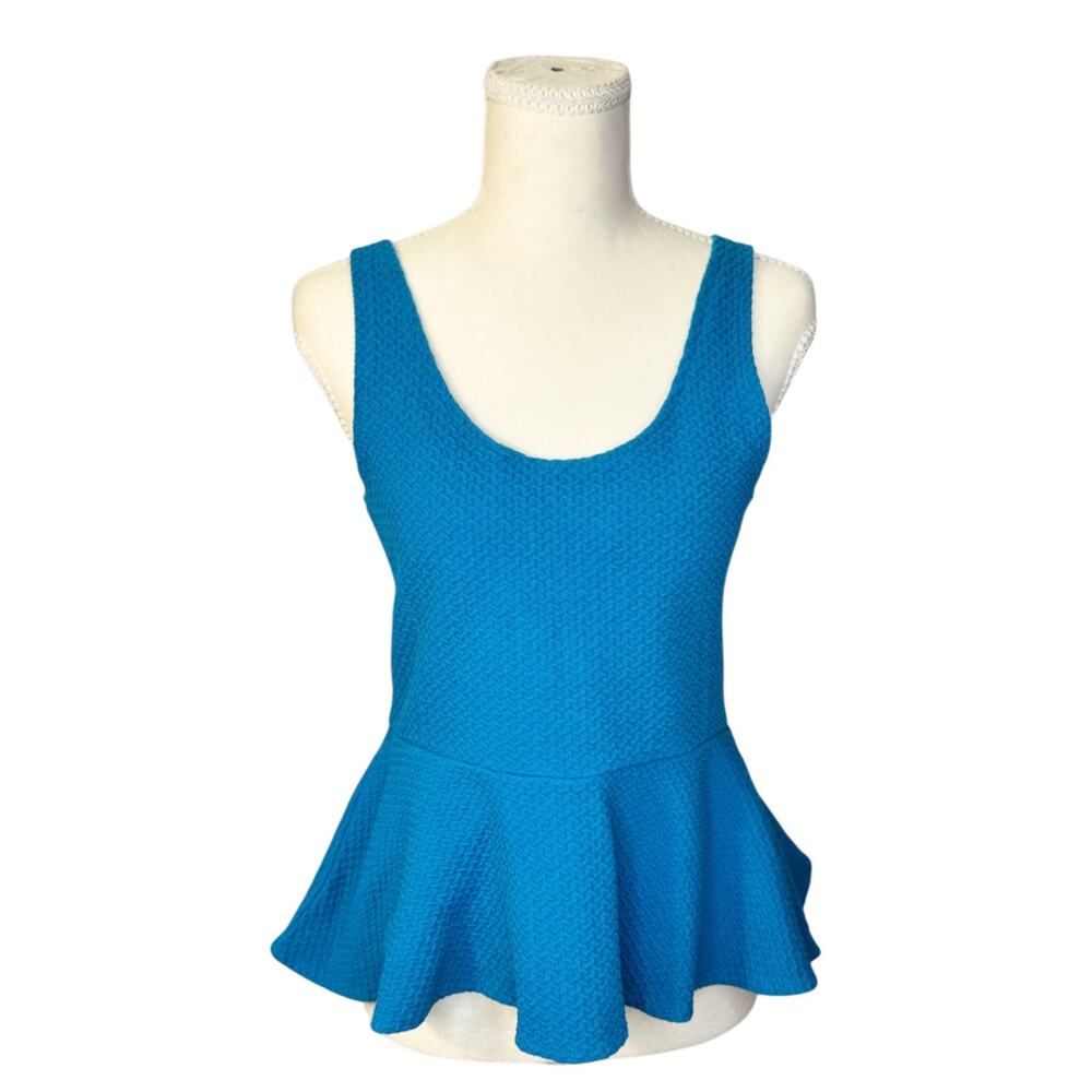 Ganni Peplum Top Women’s Small Blue Summer Dopamine Dressing Scandi Euro Coastal - Picture 12 of 13